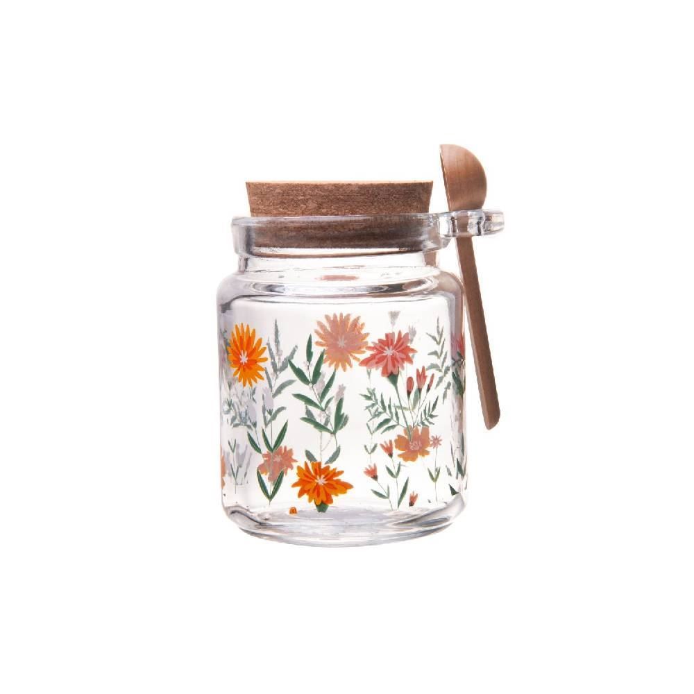 Porta Condimentos Com Colher De Bambu Flora Rosa Lyor - 200ml