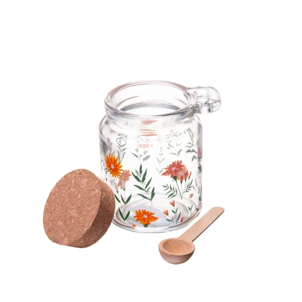 Porta Condimentos Com Colher De Bambu Flora Rosa Lyor - 200ml