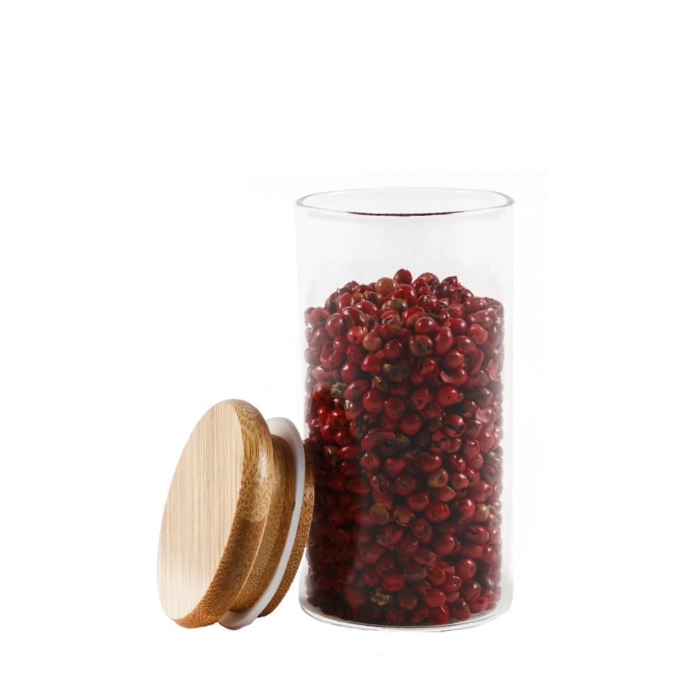 Porta Condimentos Hermético Tampa De Bambu Wolff 120Ml - Transparente e Bambu