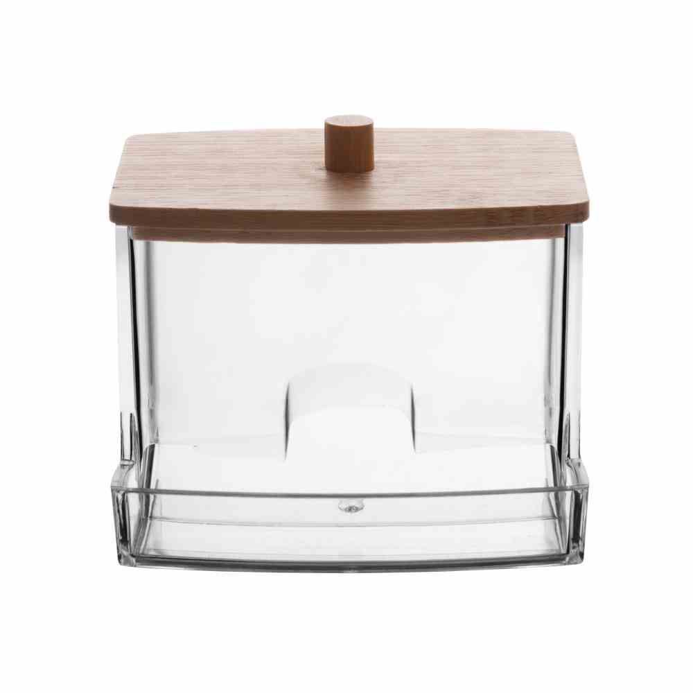 Porta Cotonete Retangular Com Tampa De Bambu My Box - Lyor