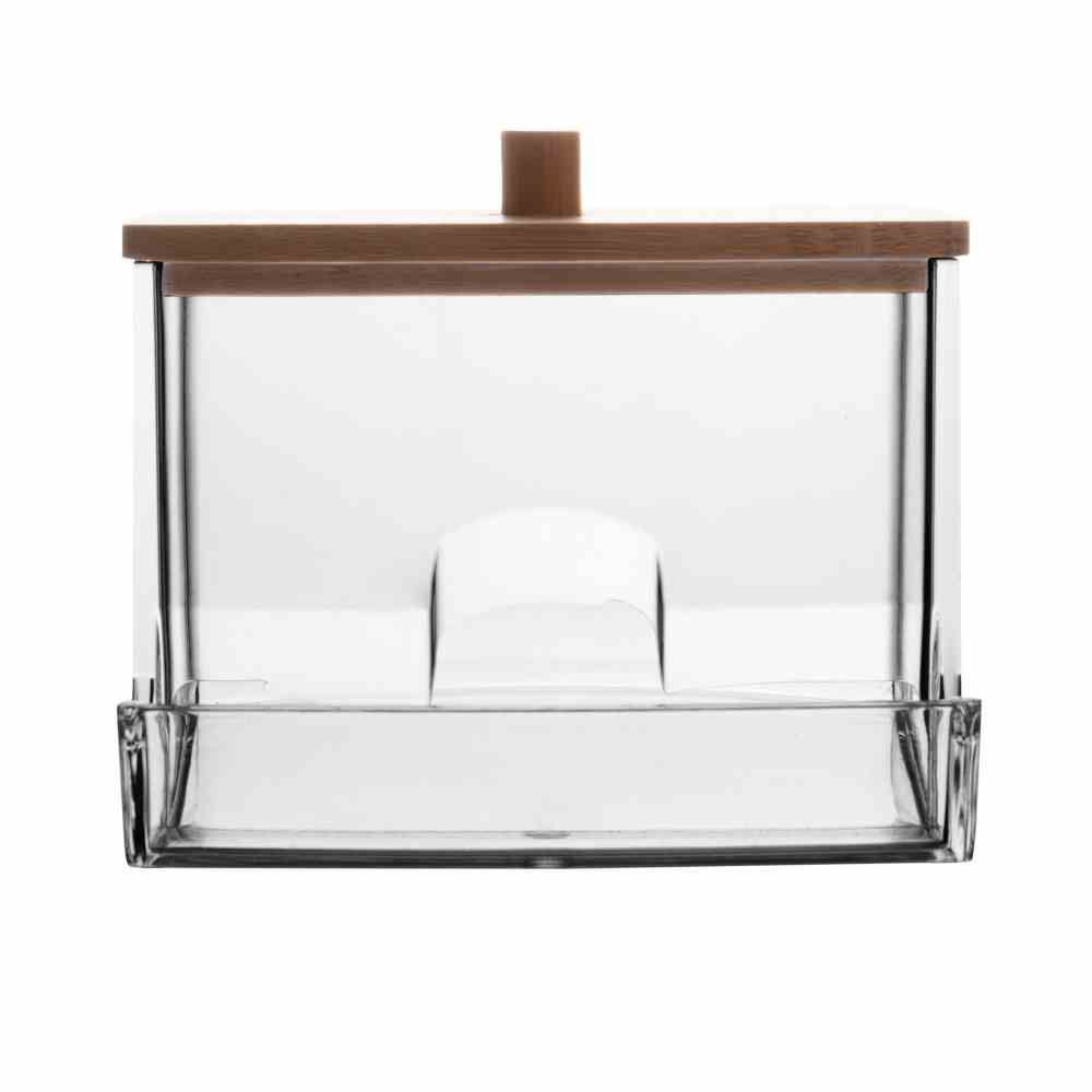 Porta Cotonete Retangular Com Tampa De Bambu My Box - Lyor