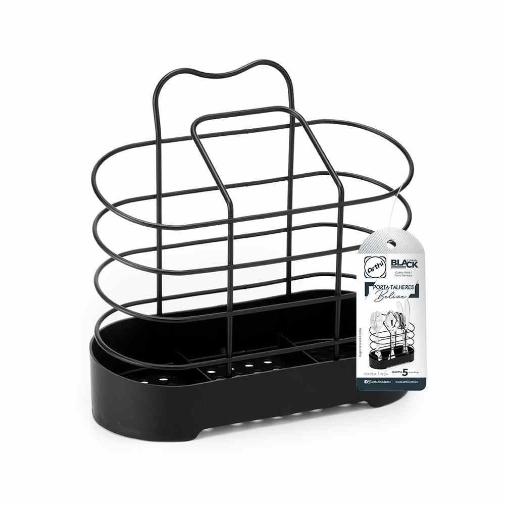 Porta Talheres Belize Black Life Arthi - Aço Inox