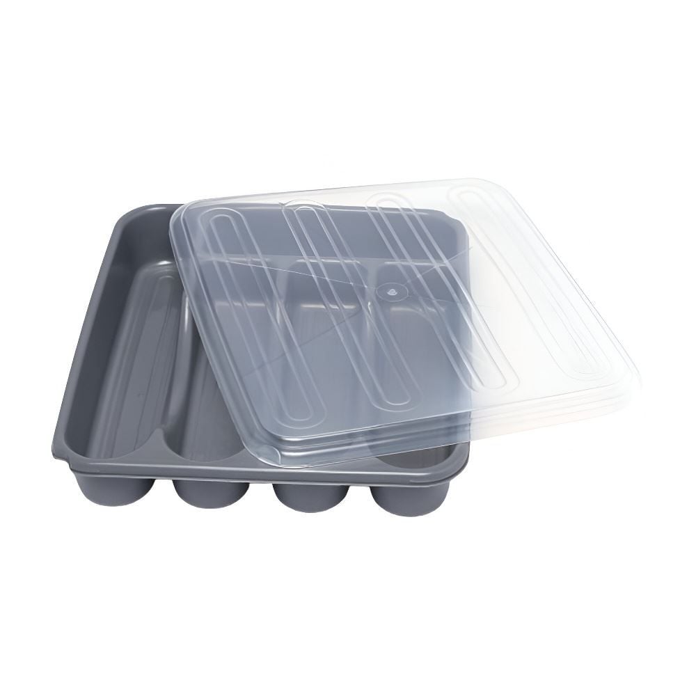 Porta Talheres Com Tampa Plasvale - Cinza