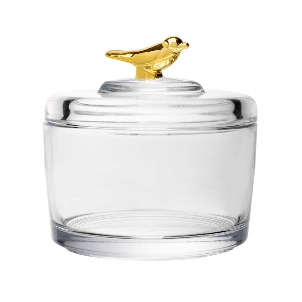 Pote Cristal Com Tampa Golden Bird 7,5Cm