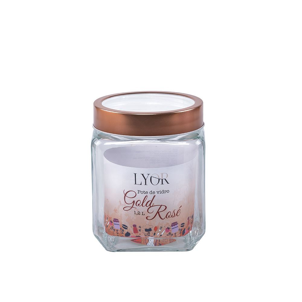 Pote De Vidro Com Tampa Lyor 1,2 Litros - Gold Rosé