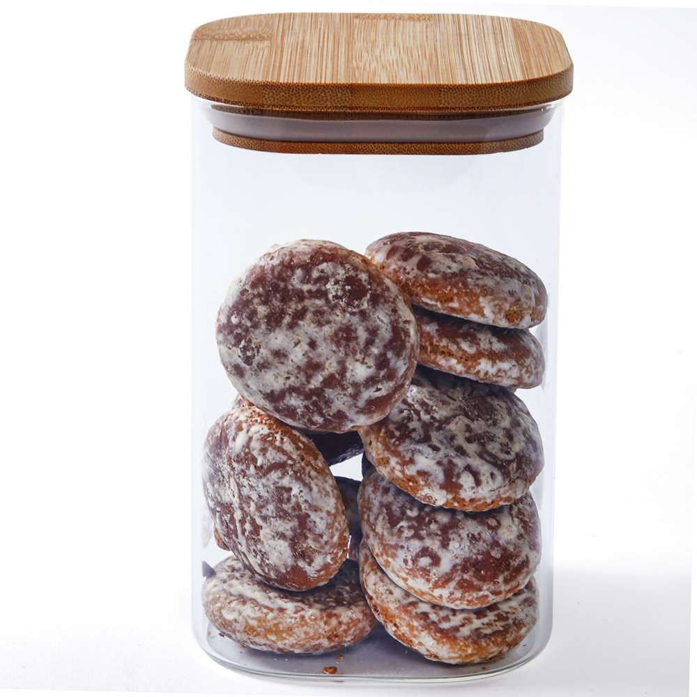 Pote De Vidro Quadrado Com Tampa De Bambu Havan Casa 1,4L - Transparente e Bege Natural