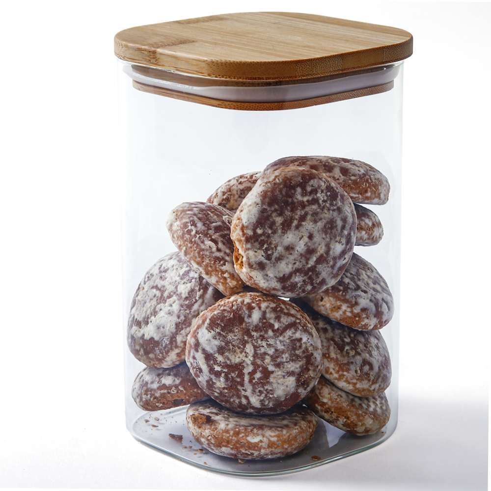 Pote De Vidro Quadrado Com Tampa De Bambu Havan Casa 1,4L - Transparente e Bege Natural