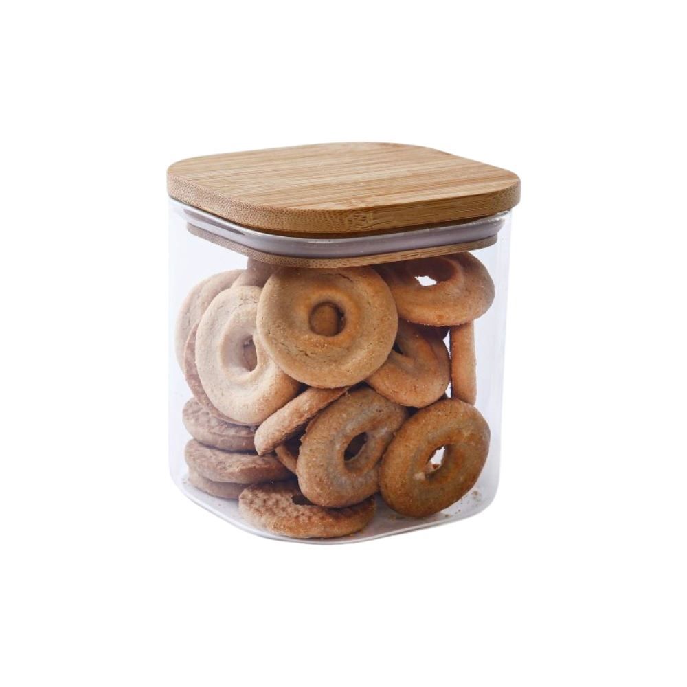 Pote de Vidro Quadrado com Tampa de Bambu Havan Casa 800Ml - Transparente e Bege Natural