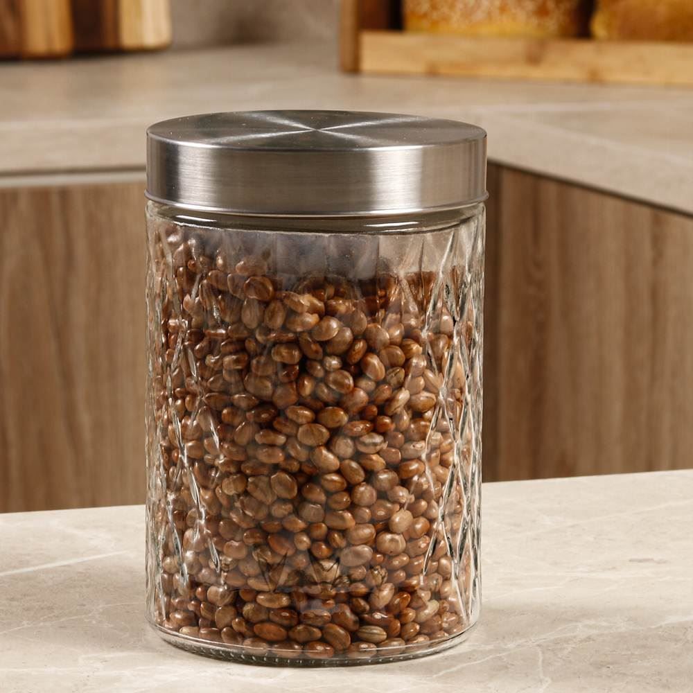 Pote De Vidro Redondo Com Tampa Havan Casa 1,2 Litros - Transparente e Prata