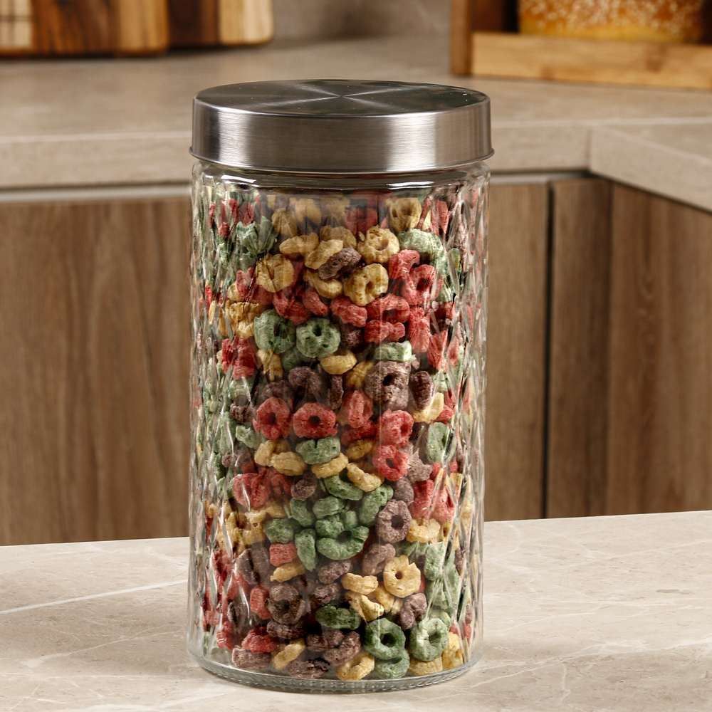 Pote De Vidro Redondo Com Tampa Havan Casa 1,6 Litros - Transparente e Prata