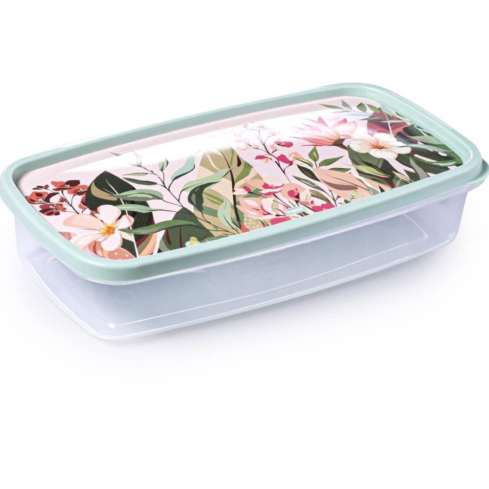 Pote Decorado Retangular 1,4L Plasutil - Floral 