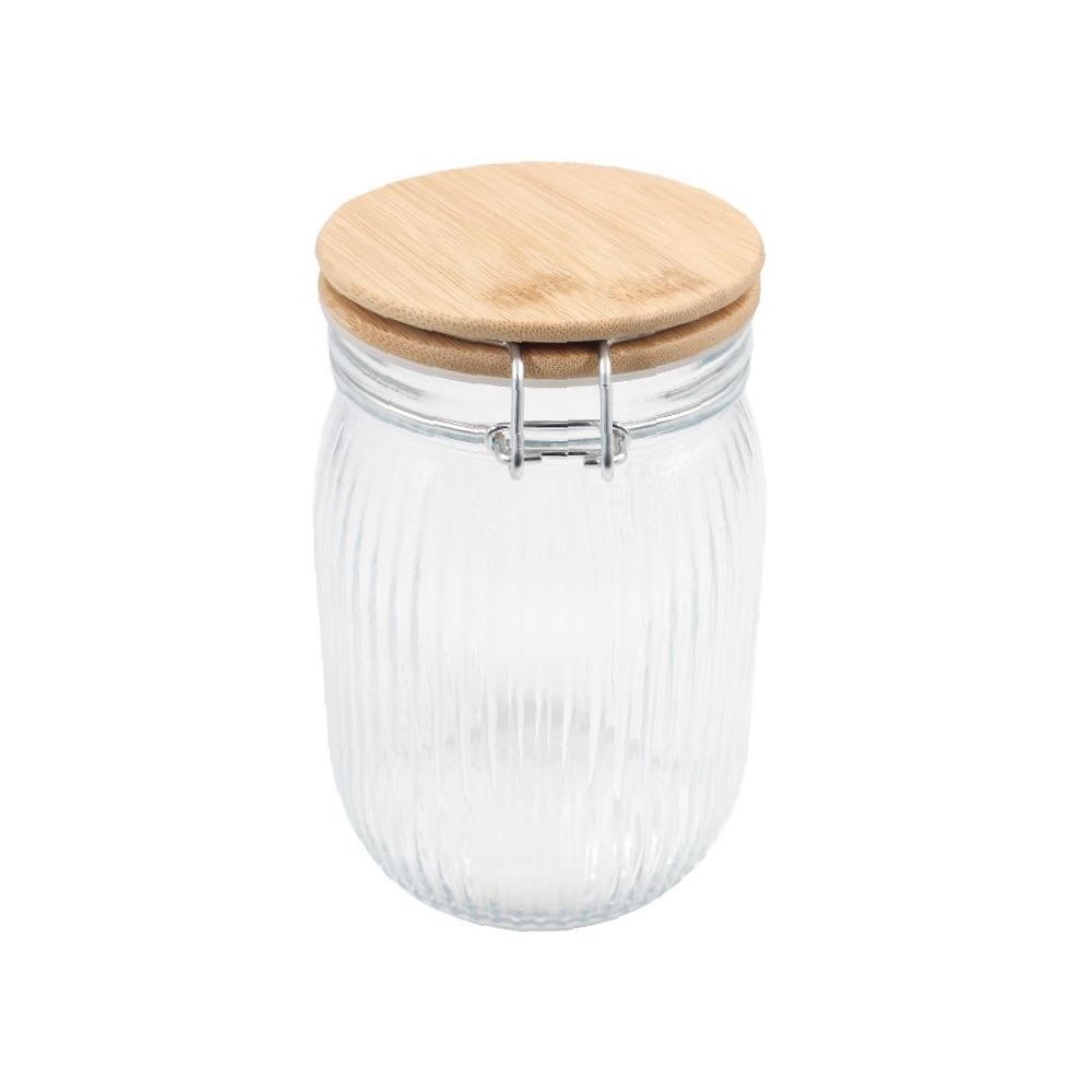 Pote Hermético Canelado Com Tampa Havan Casa 1 Litro - Bambu e Transparente