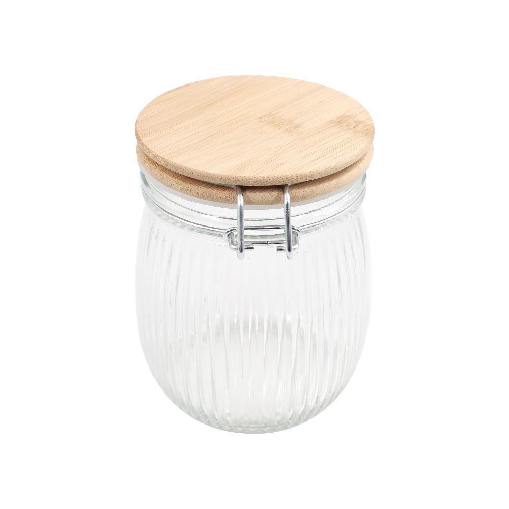 Pote Hermético Canelado Com Tampa Havan Casa 750Ml - Bambu e Transparente