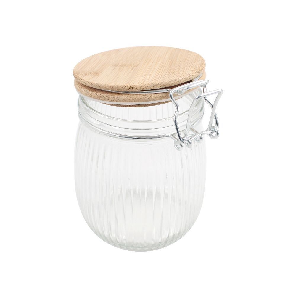Pote Hermético Canelado Com Tampa Havan Casa 750Ml - Bambu e Transparente