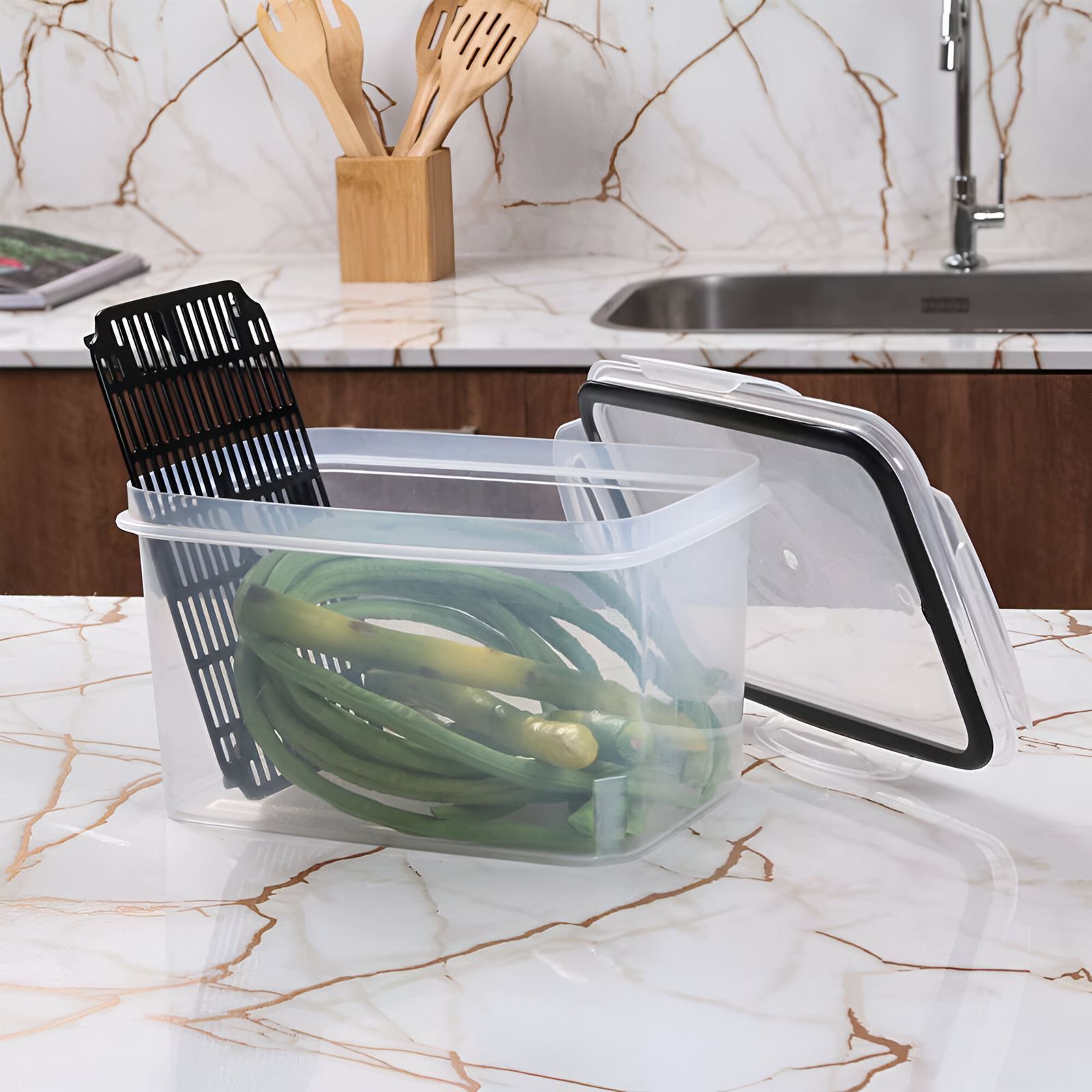 Pote Hermético Com Escorredor Trava Mais 4 Litros - Transparente