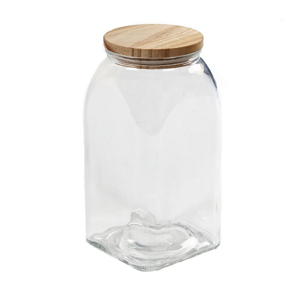 Pote Hermético De Vidro Com Tampa Lyor 1,4L - Transparente e Bambu