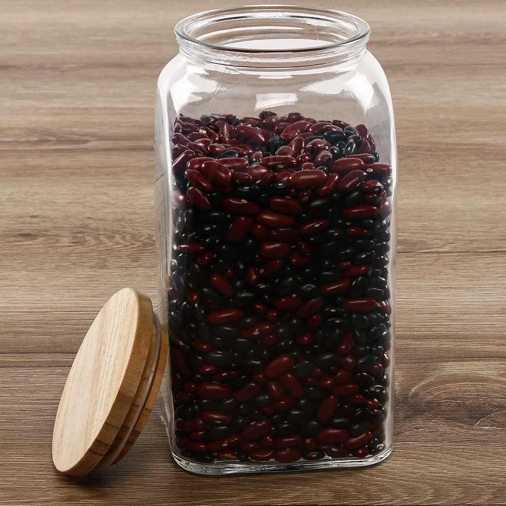 Pote Hermético De Vidro Com Tampa Lyor 1,4L - Transparente e Bambu