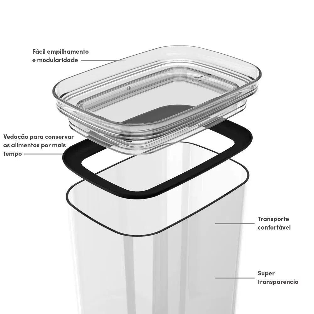 Pote Hermético Retangular Block Ou 2,3 Litros - Natural