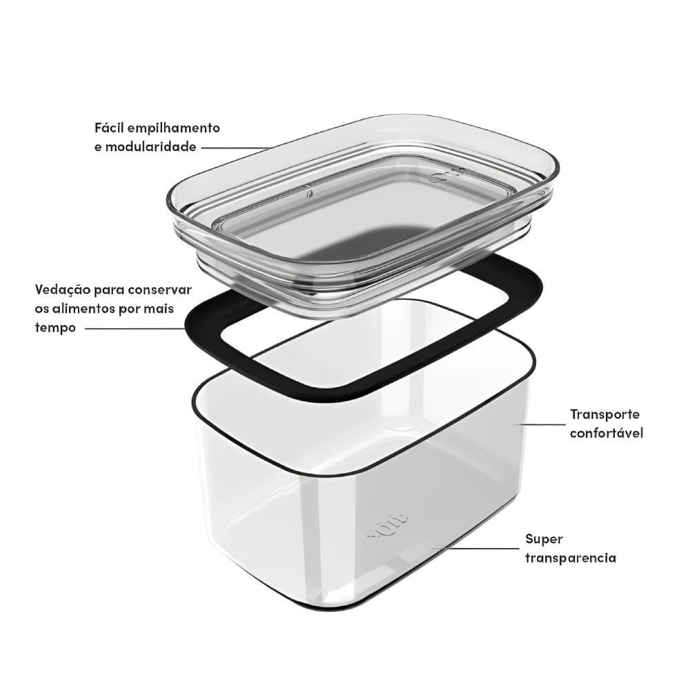 Pote Hermético Retangular Block Ou 650Ml - Natural