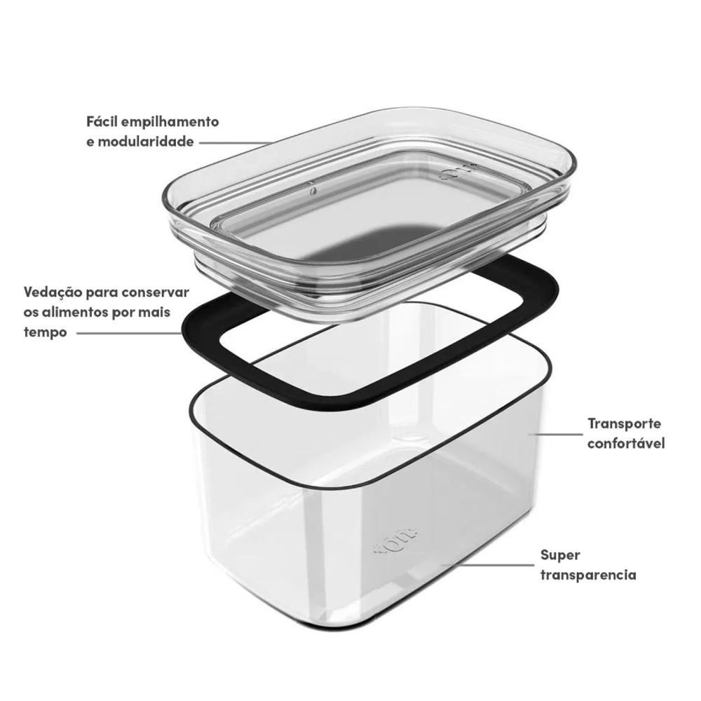 Pote Hermético Retangular Block Ou 650Ml - Natural