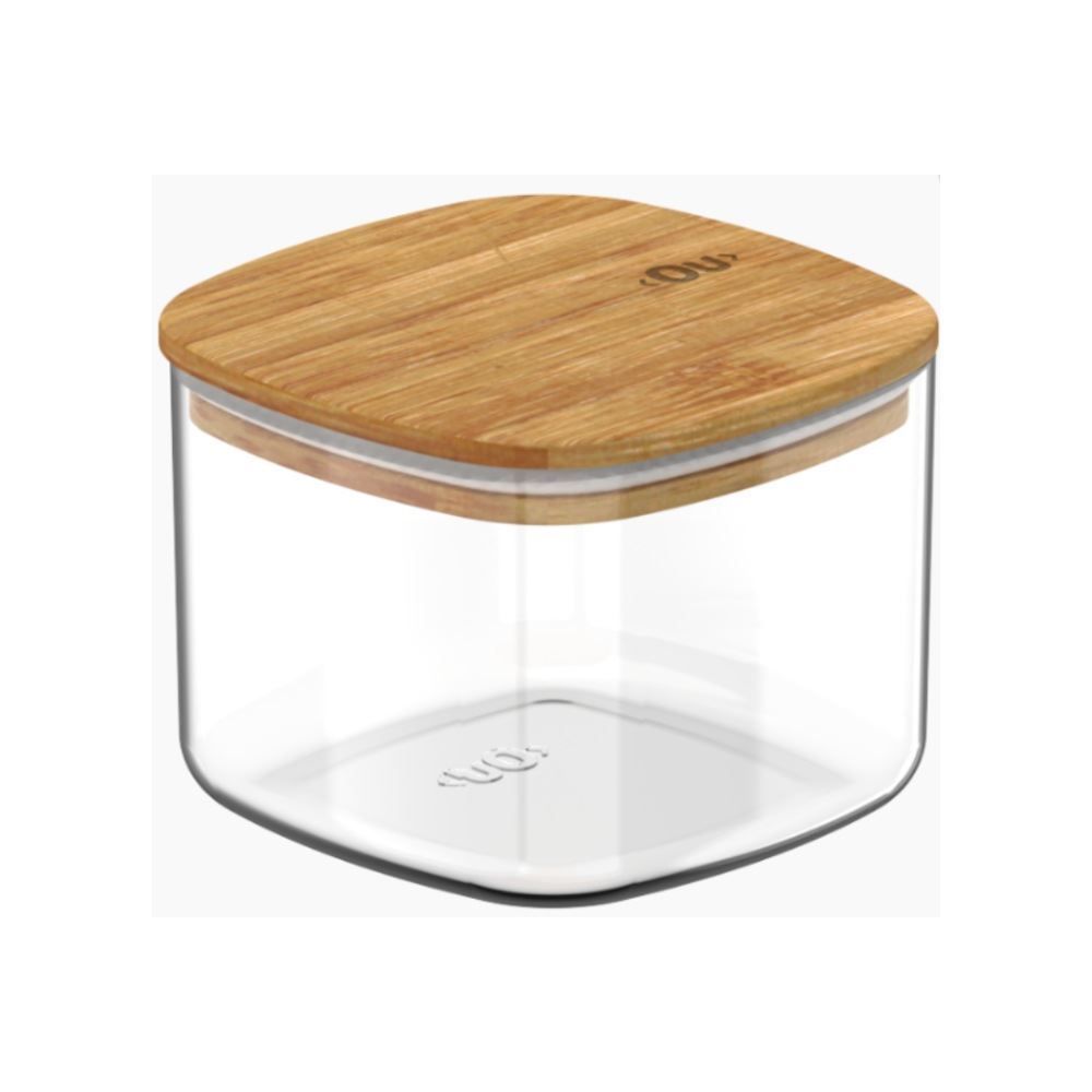 Pote Hermetico Quadrado Keep Ou 450Ml - Transparente e Bambu