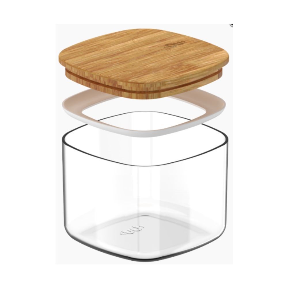 Pote Hermetico Quadrado Keep Ou 450Ml - Transparente e Bambu