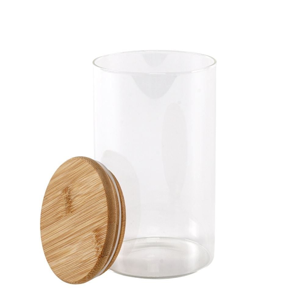 Pote Hermético Redondo Com Tampa Havan Casa 1,3L - Transparente e Bambu