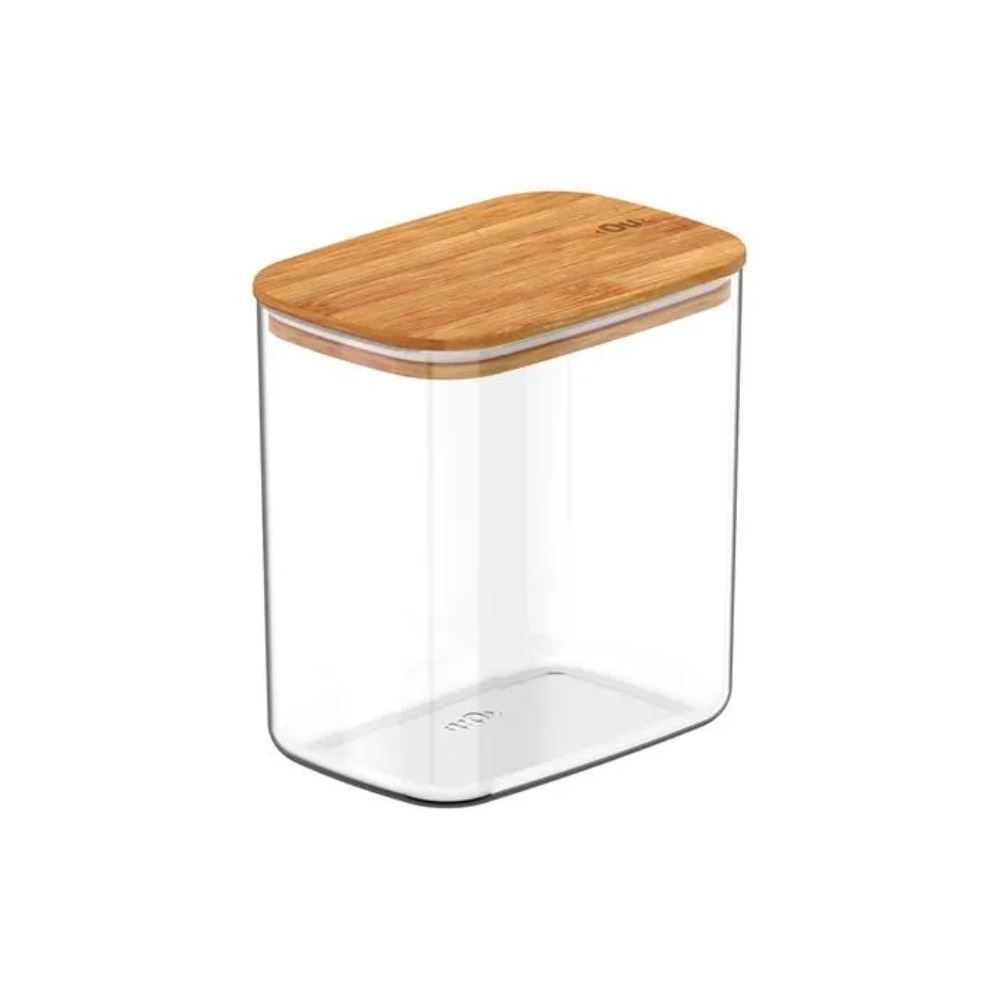 Pote Hermético Retangular Keep Ou 1,5L - Transparente e Bambu