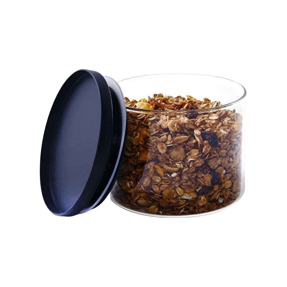 Pote Hermético Vidro Redondo Havan Casa 450Ml - Preto e Transparente