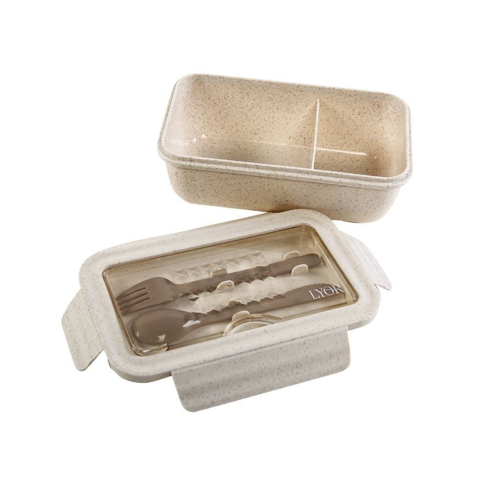 Pote Marmita Hermética Com Divisória E Talher Lyor 1,1L - Bambu