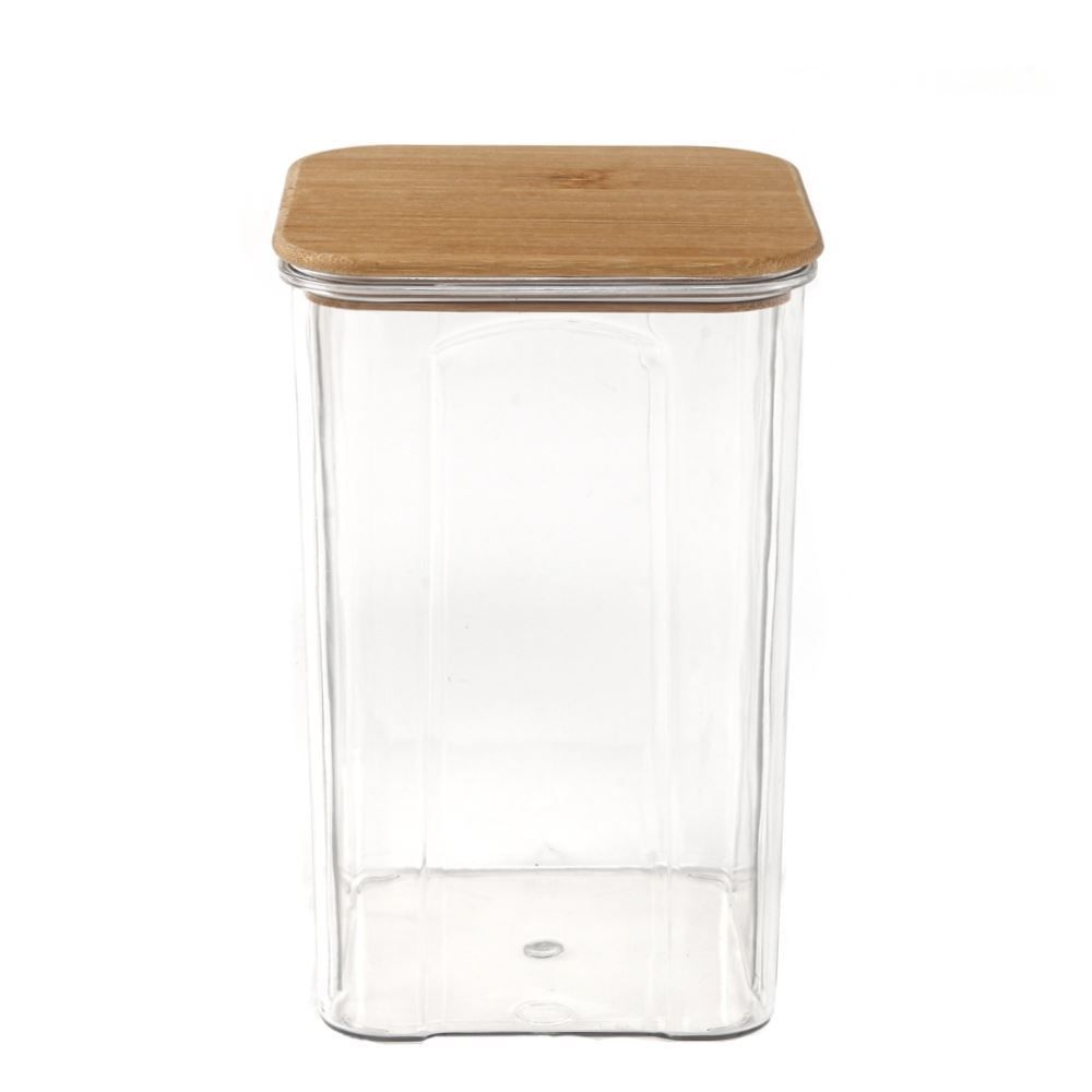 Pote Quadrado De Plástico Com Tampa De Bambu Havan Casa 1,35 Litros - Transparente e Bambu