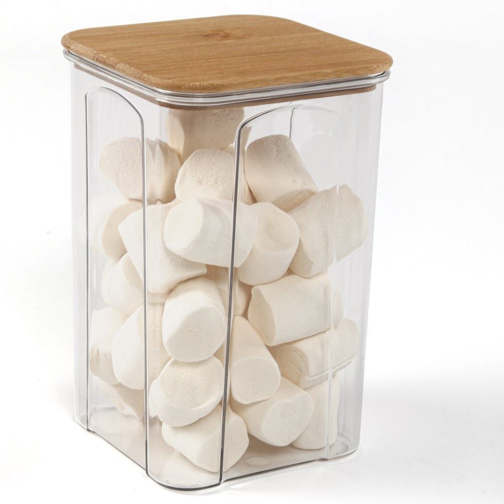 Pote Quadrado De Plástico Com Tampa De Bambu Havan Casa 1,35 Litros - Transparente e Bambu