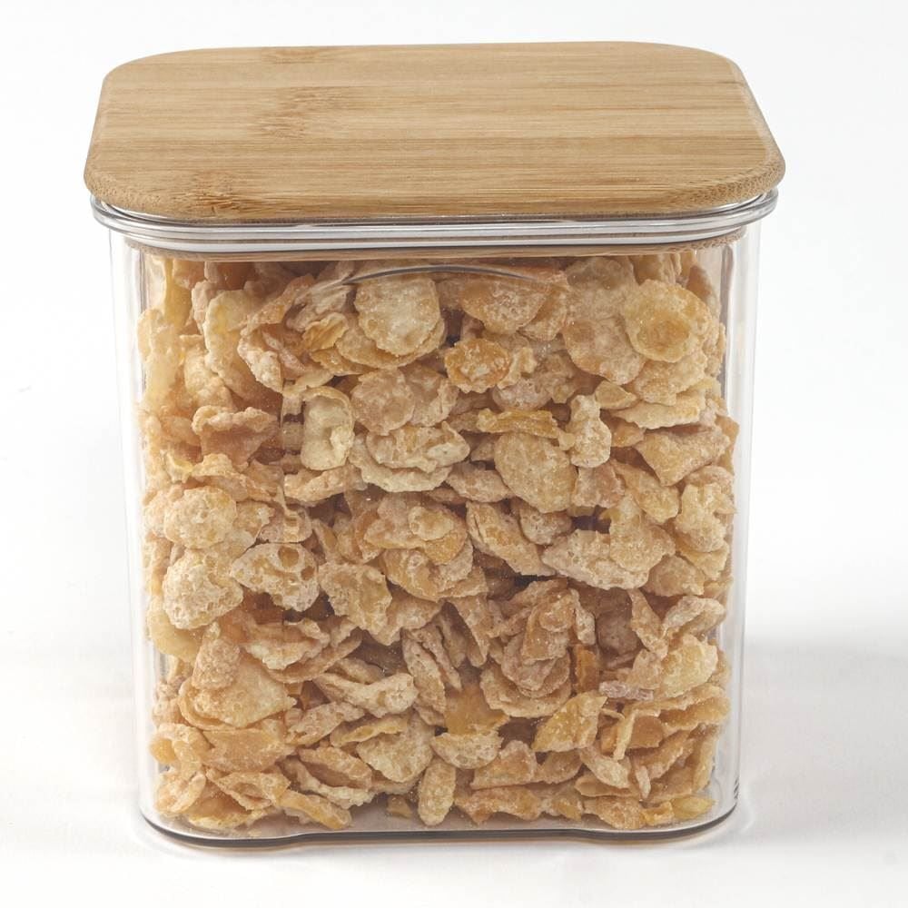 Pote Quadrado De Plástico Com Tampa De Bambu Havan Casa 890Ml - Transparente e Bambu