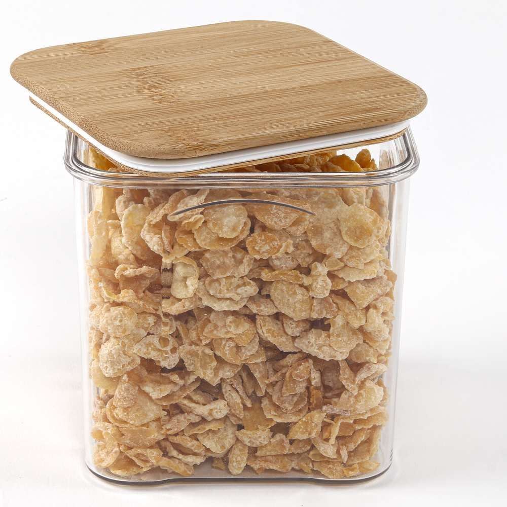 Pote Quadrado De Plástico Com Tampa De Bambu Havan Casa 890Ml - Transparente e Bambu