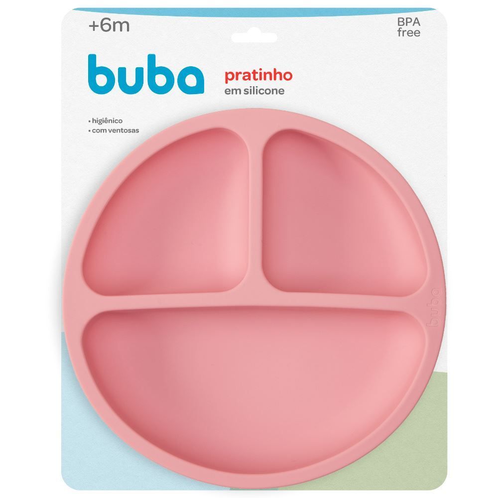 Pratinho De Silicone Com Ventosa Buba - Rosa Claro