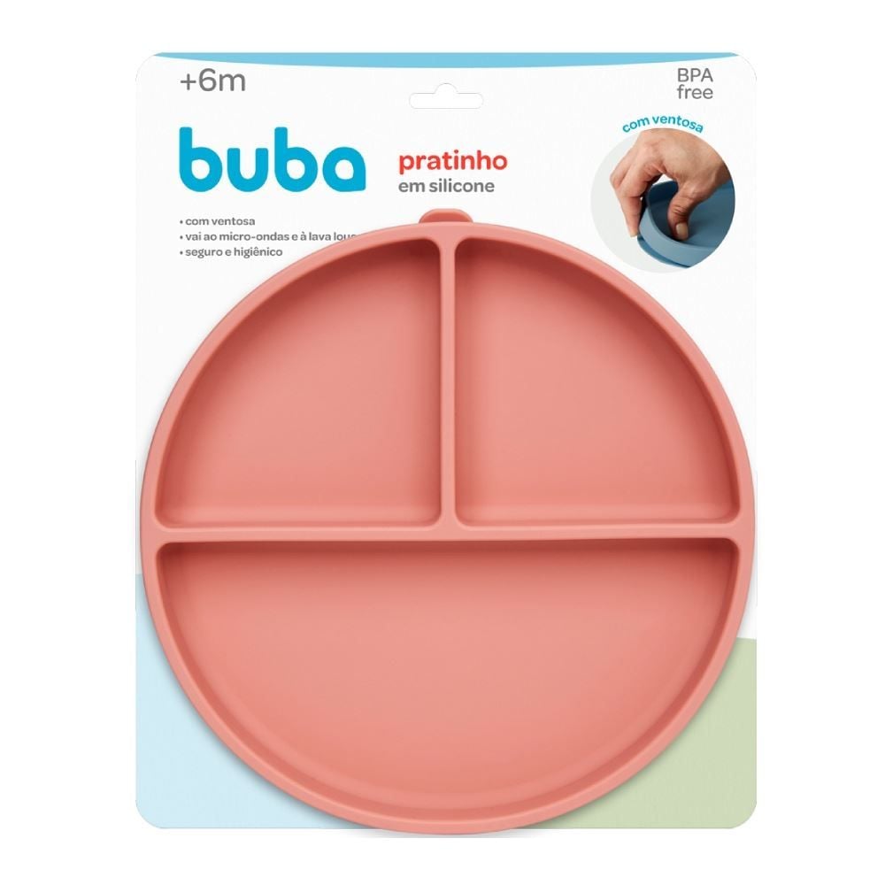Pratinho Em Silicone Com Ventosa E Divisória Buba - Rosa Escuro