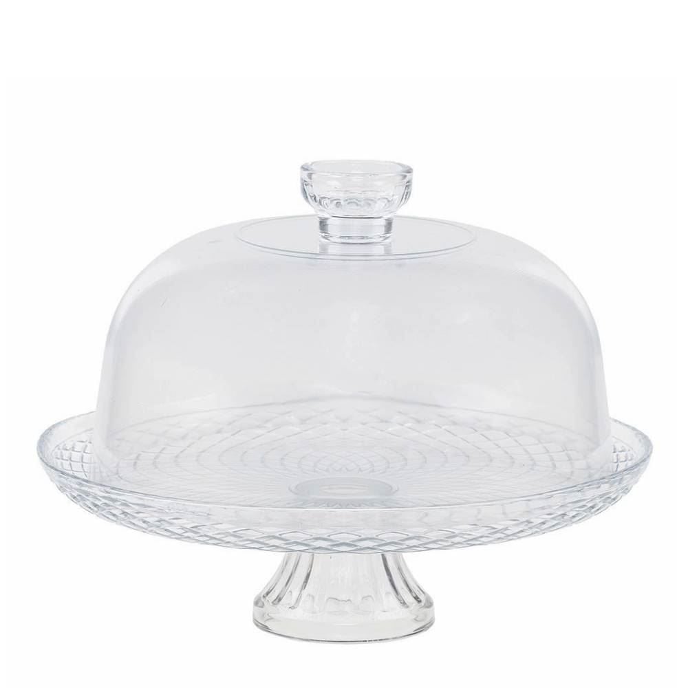 Prato De Bolo Com Pé E Tampa 22X30cm Ruvolo - Vidro