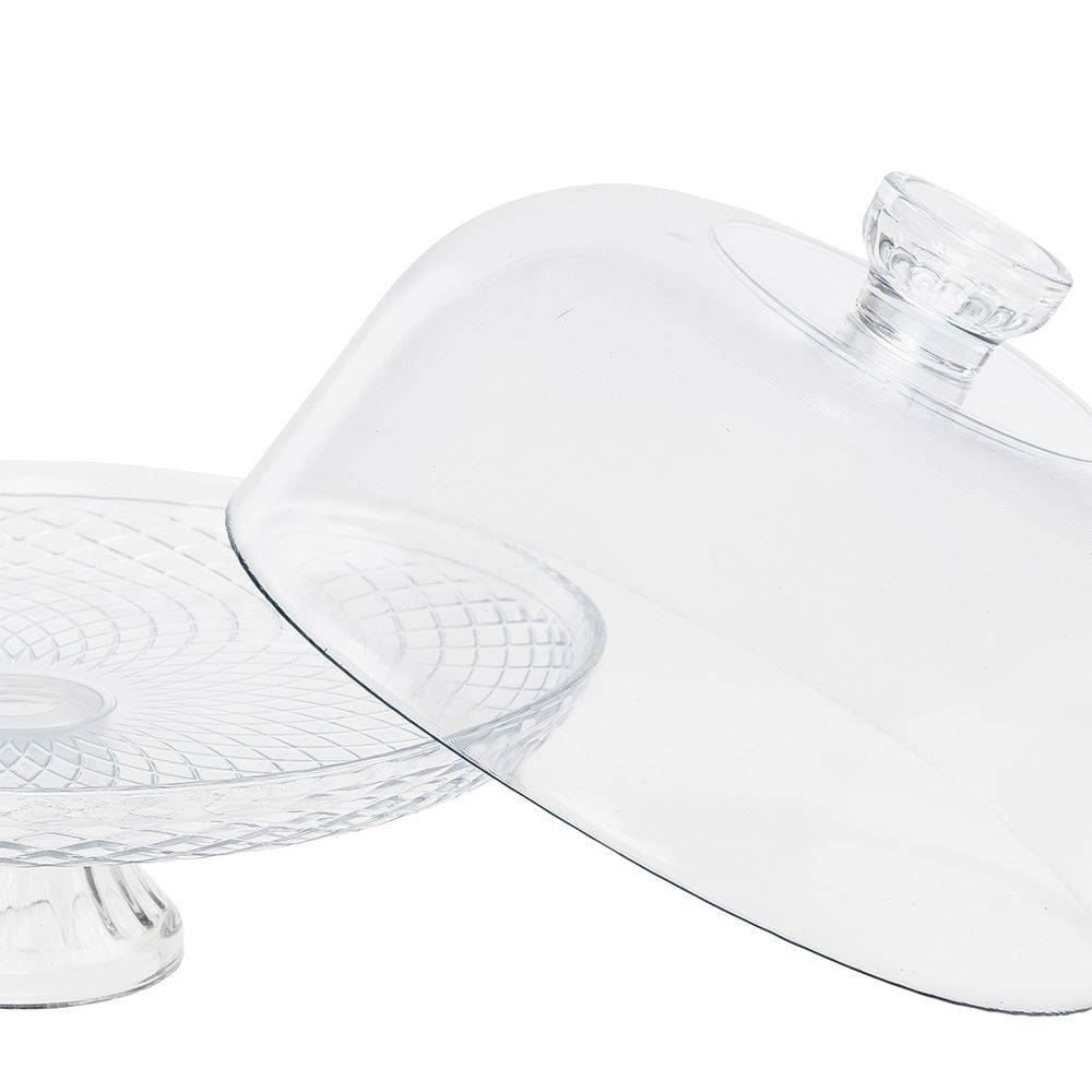 Prato De Bolo Com Pé E Tampa 22X30cm Ruvolo - Vidro