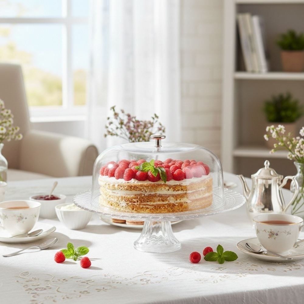 Prato de Bolo com Pé e Tampa 22X30cm Ruvolo - Vidro