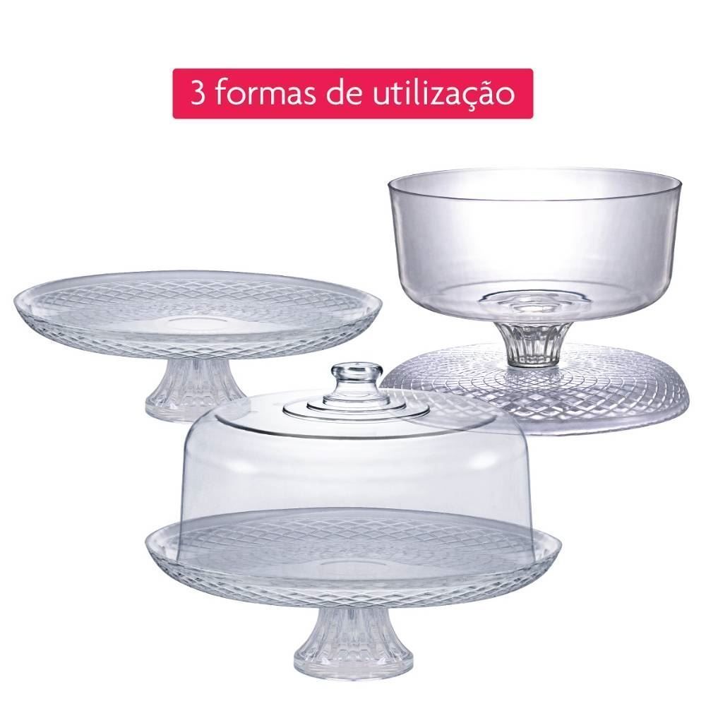 Prato De Bolo Com Pé E Tampa Verona 3 Em 1 Ruvolo - 30cm