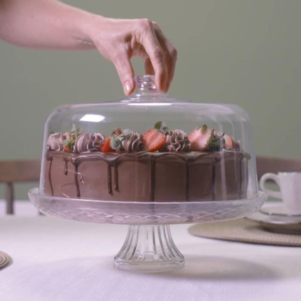 Prato De Bolo Com Pé E Tampa Verona 3 Em 1 Ruvolo - 30cm