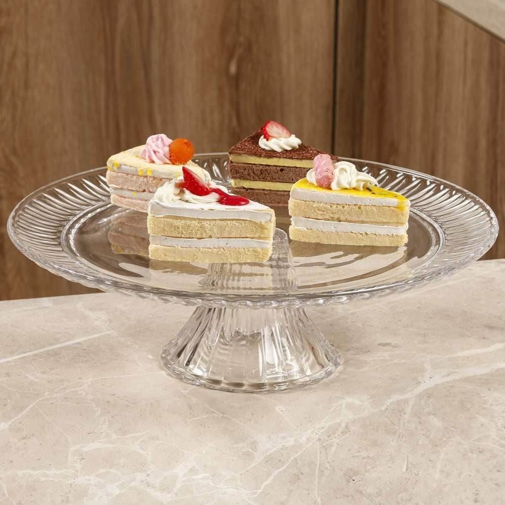 Prato de Bolo com Pé Radial Lyor 31,5Cm - Transparente