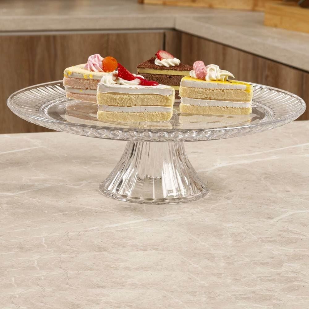 Prato de Bolo com Pé Radial Lyor 31,5Cm - Transparente