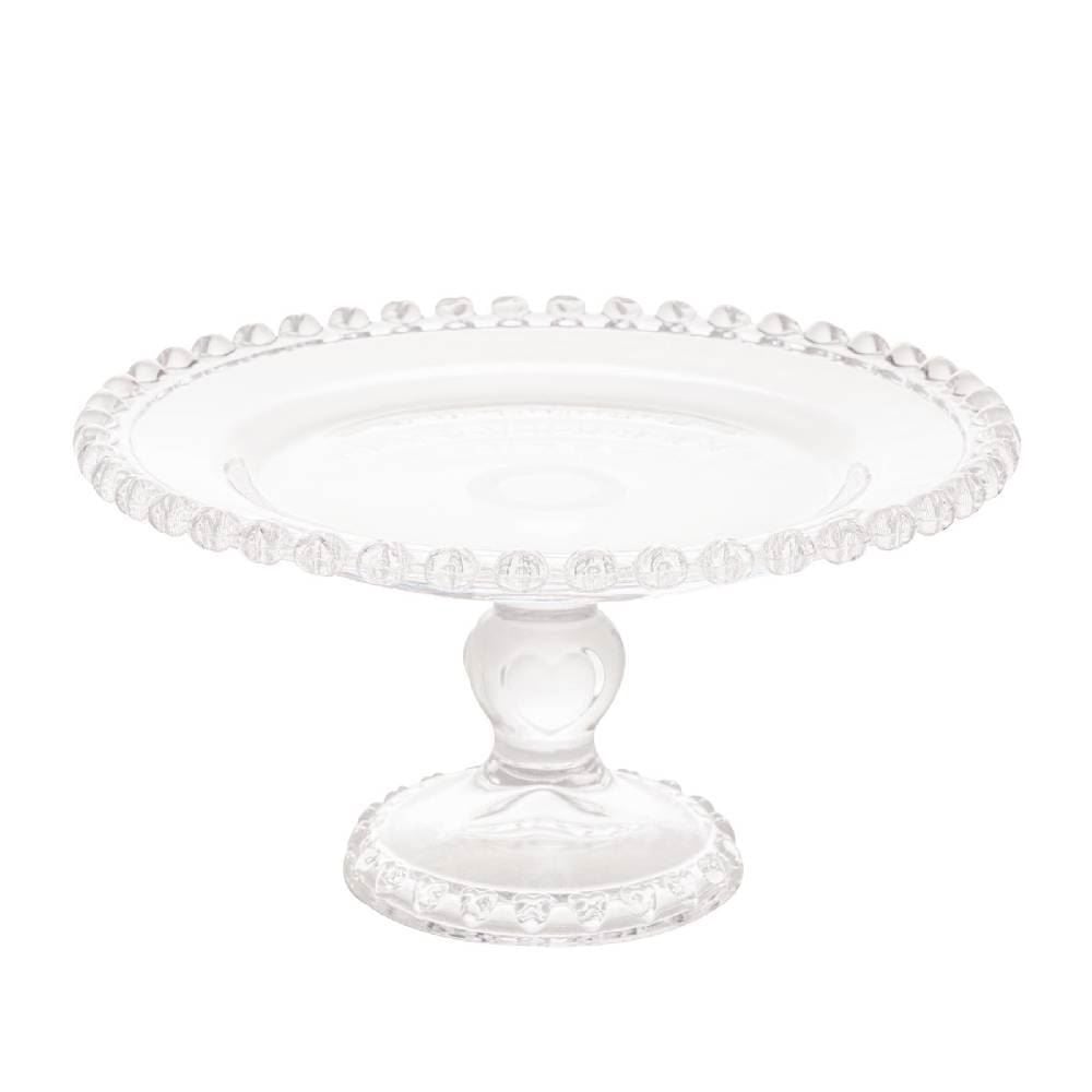 Prato de Bolo Redondo com Pé Lyor Cristal Coração - Transparente