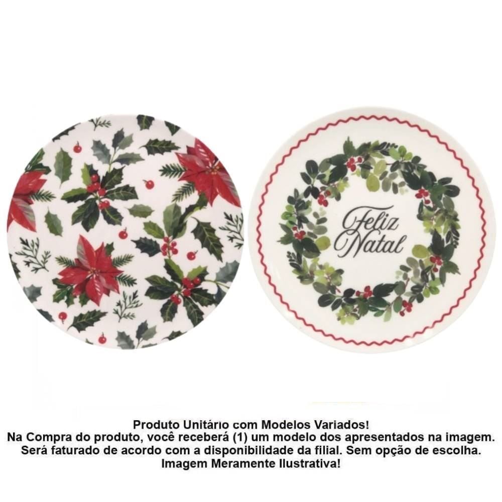Prato de Sobremesa Natal Floral Havan Casa 20Cm - Sortido
