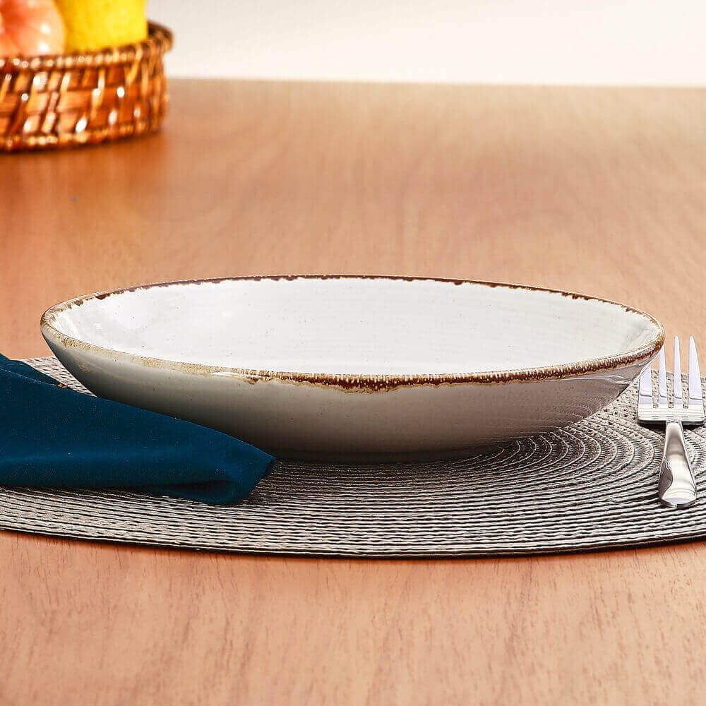 Prato Fundo Cerâmica Naturalle Havan Casa 21,5Cm - Bege Brilhoso