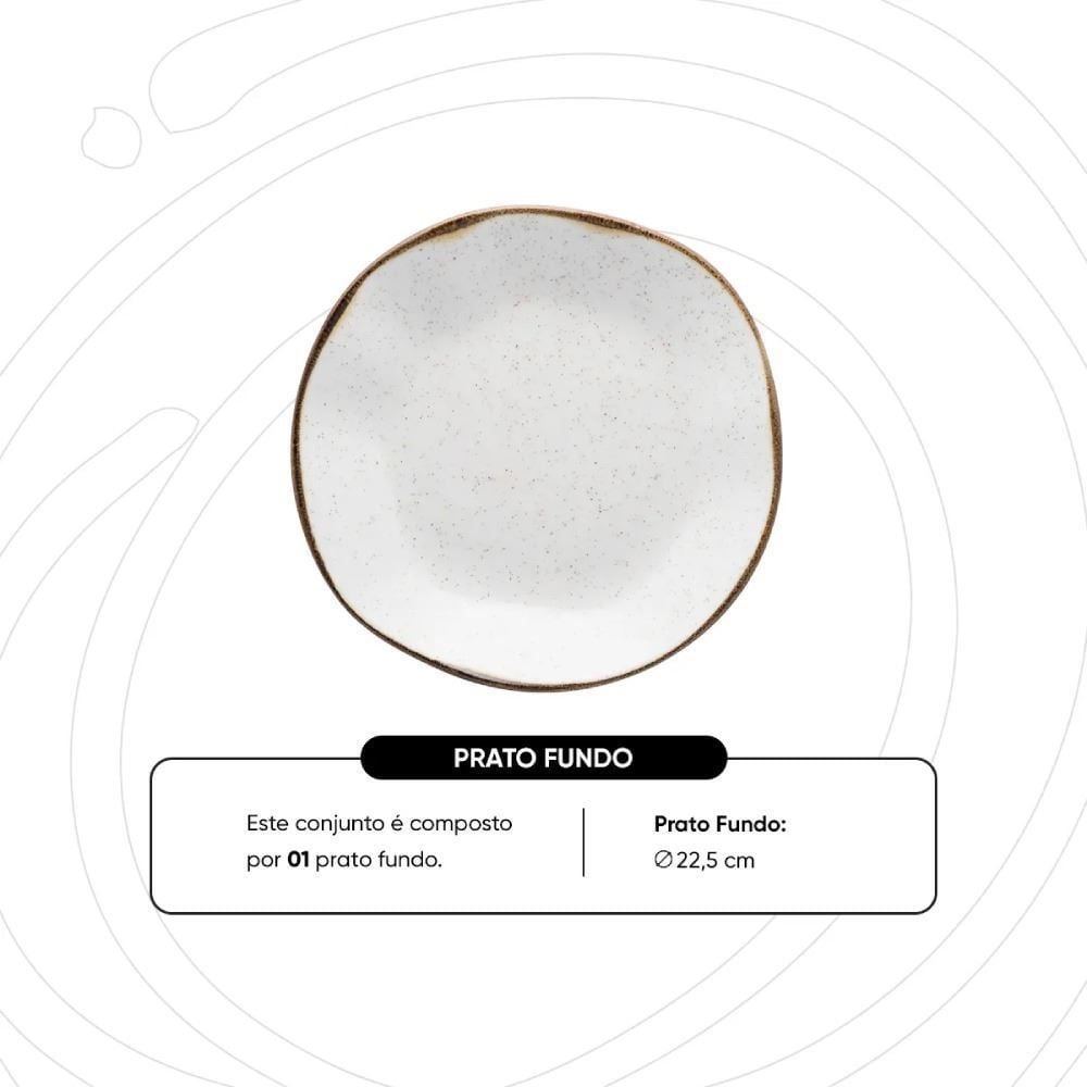 Prato Fundo Ryo Maresia Oxford 22,5Cm - Porcelana