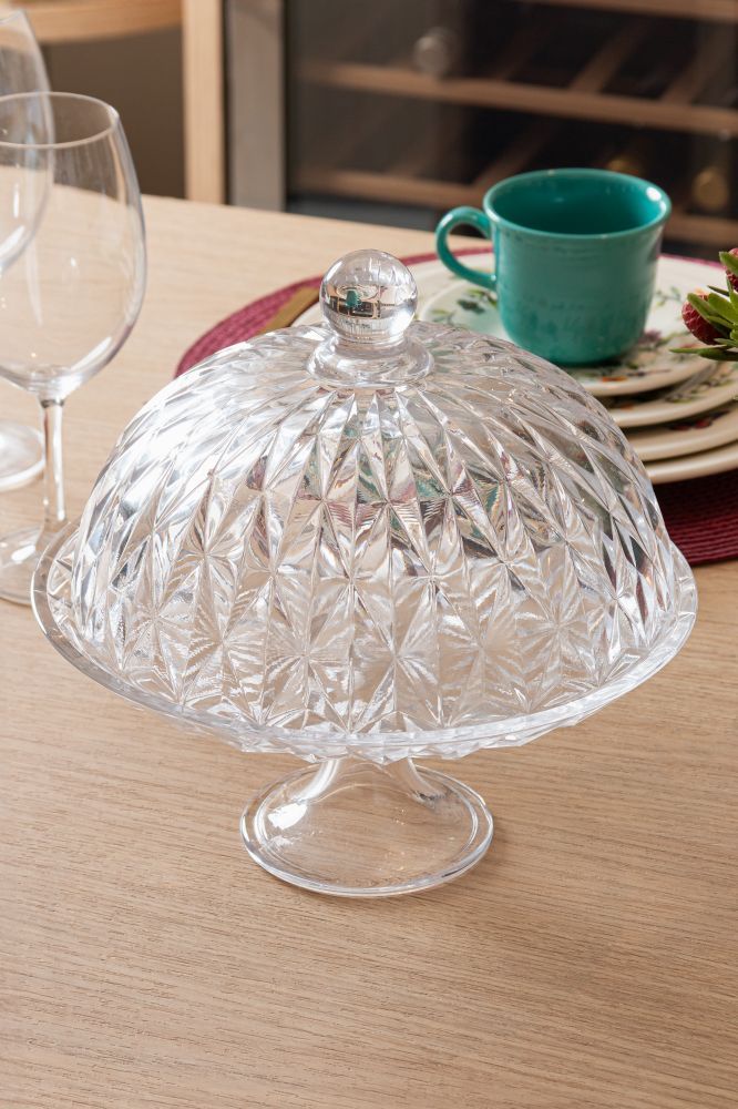 Prato para Bolo com Pé e Tampa Diamond 25Cm - Lyor