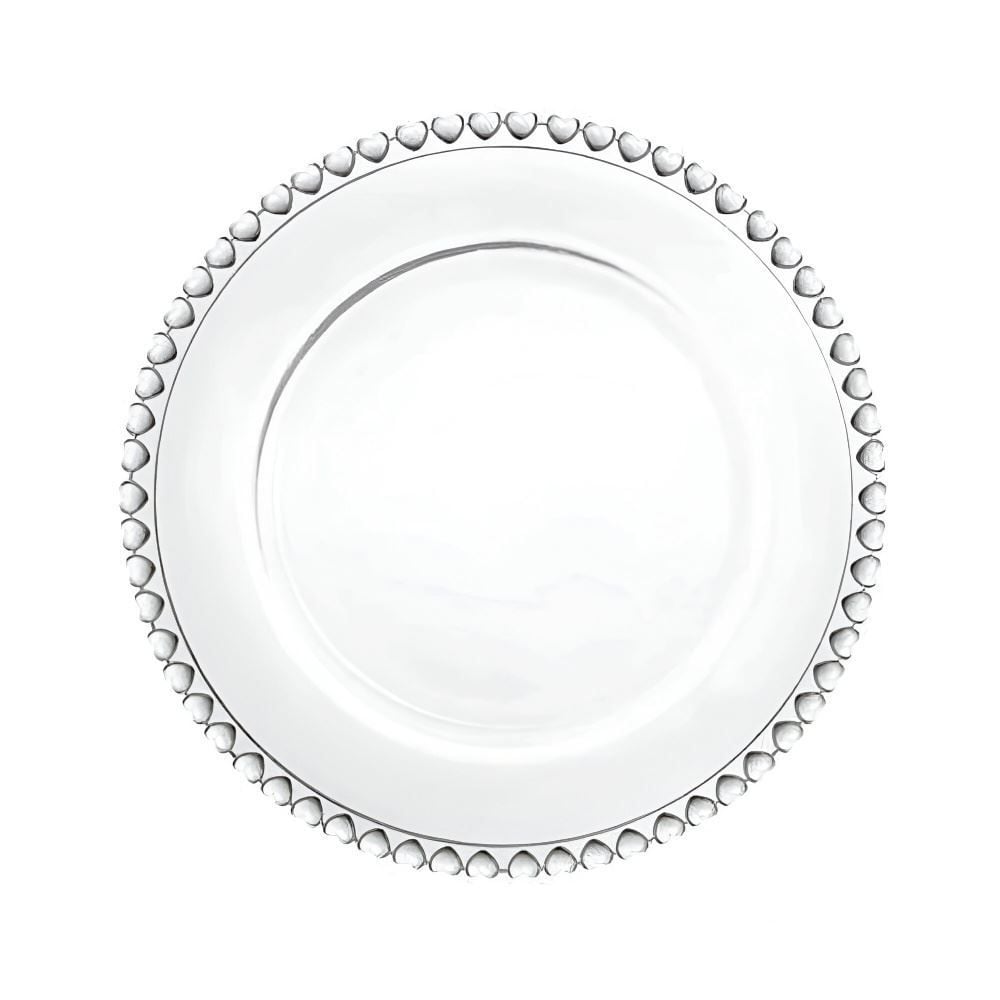 Prato Raso Lyor Borda Coração 28Cm - Vidro Transparente