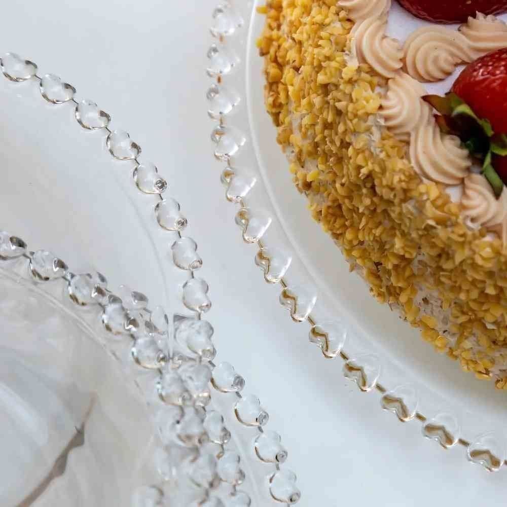Prato Raso Lyor Borda Coração 28Cm - Vidro Transparente